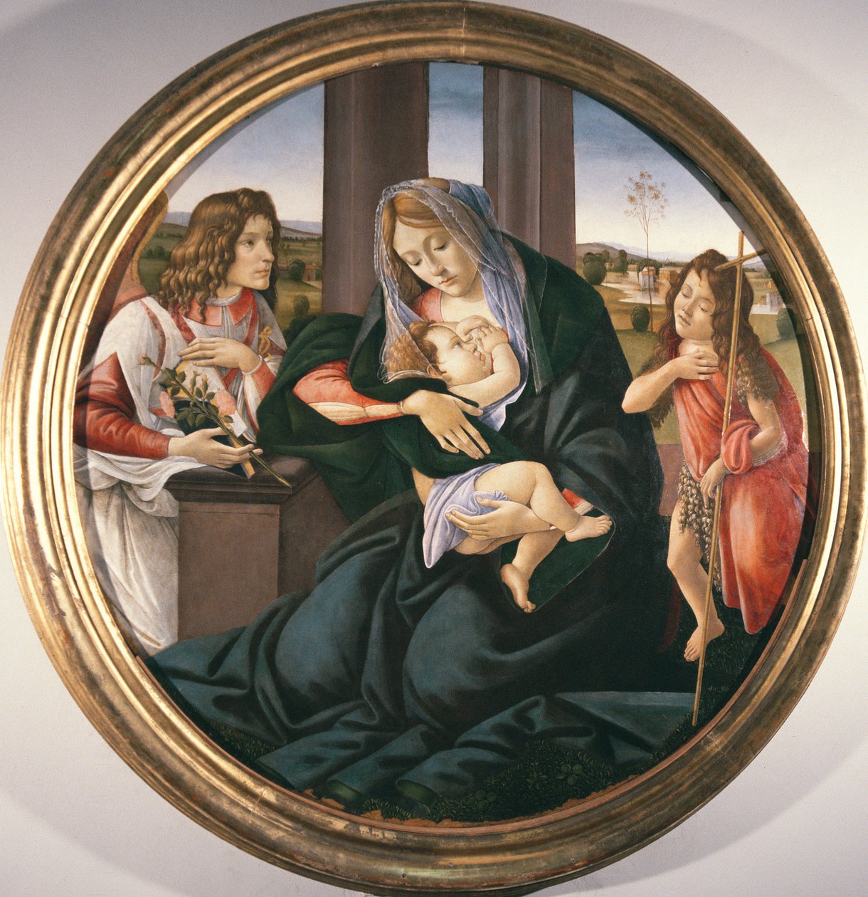 Madonna och barn med Johannes Döparen och en ängel av Sandro Botticelli