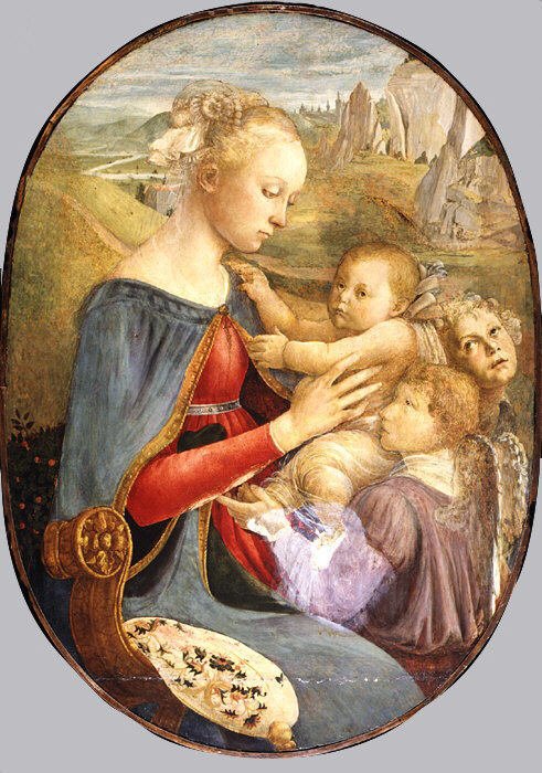 Madonna och barn med två änglar av Sandro Botticelli