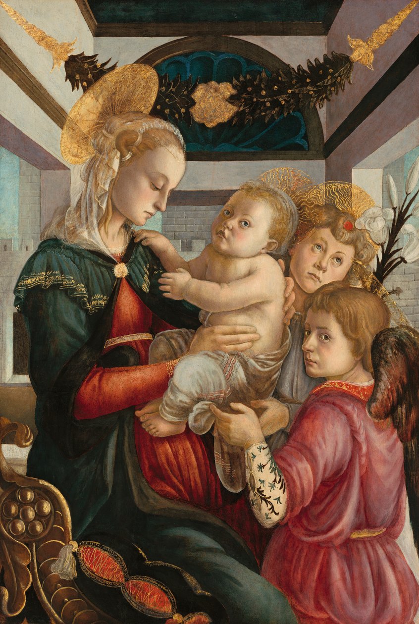 Madonna och barn med två änglar av Sandro Botticelli