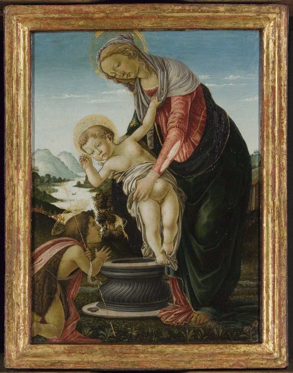 Madonna och barn med den unge Johannes Döparen (tempera och guld på panel) av Sandro Botticelli