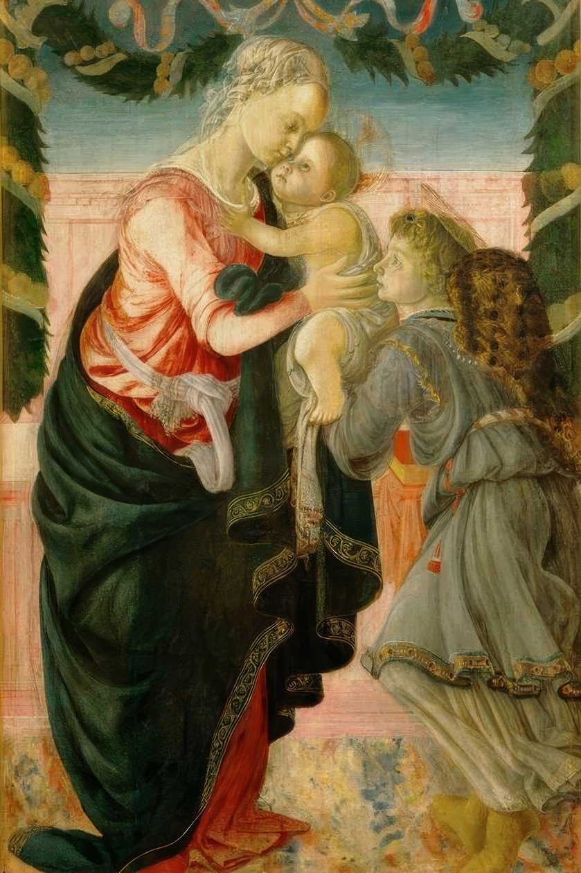 Maria med barn och ängel av Sandro Botticelli