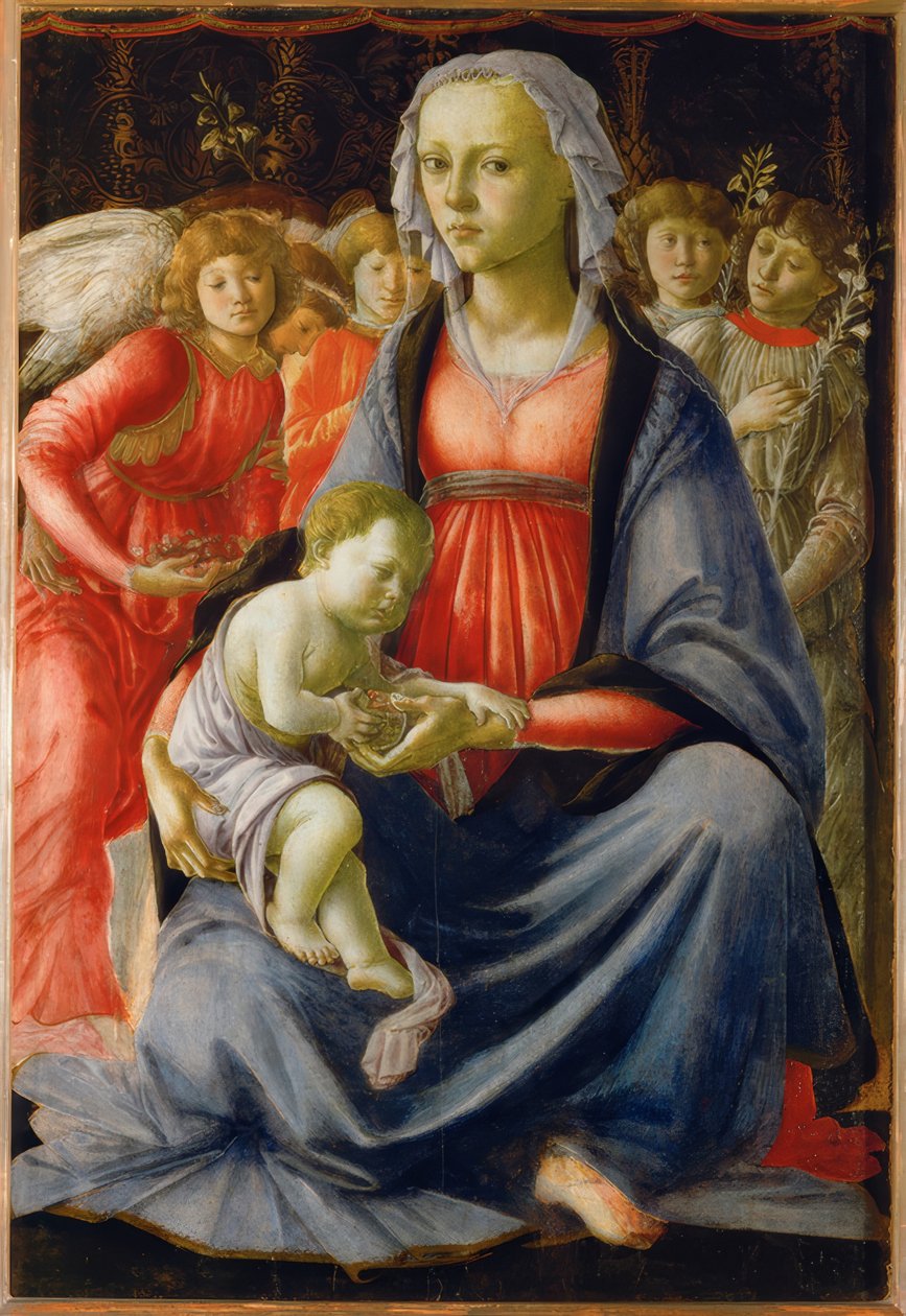 Maria med barnet och fem änglar av Sandro Botticelli