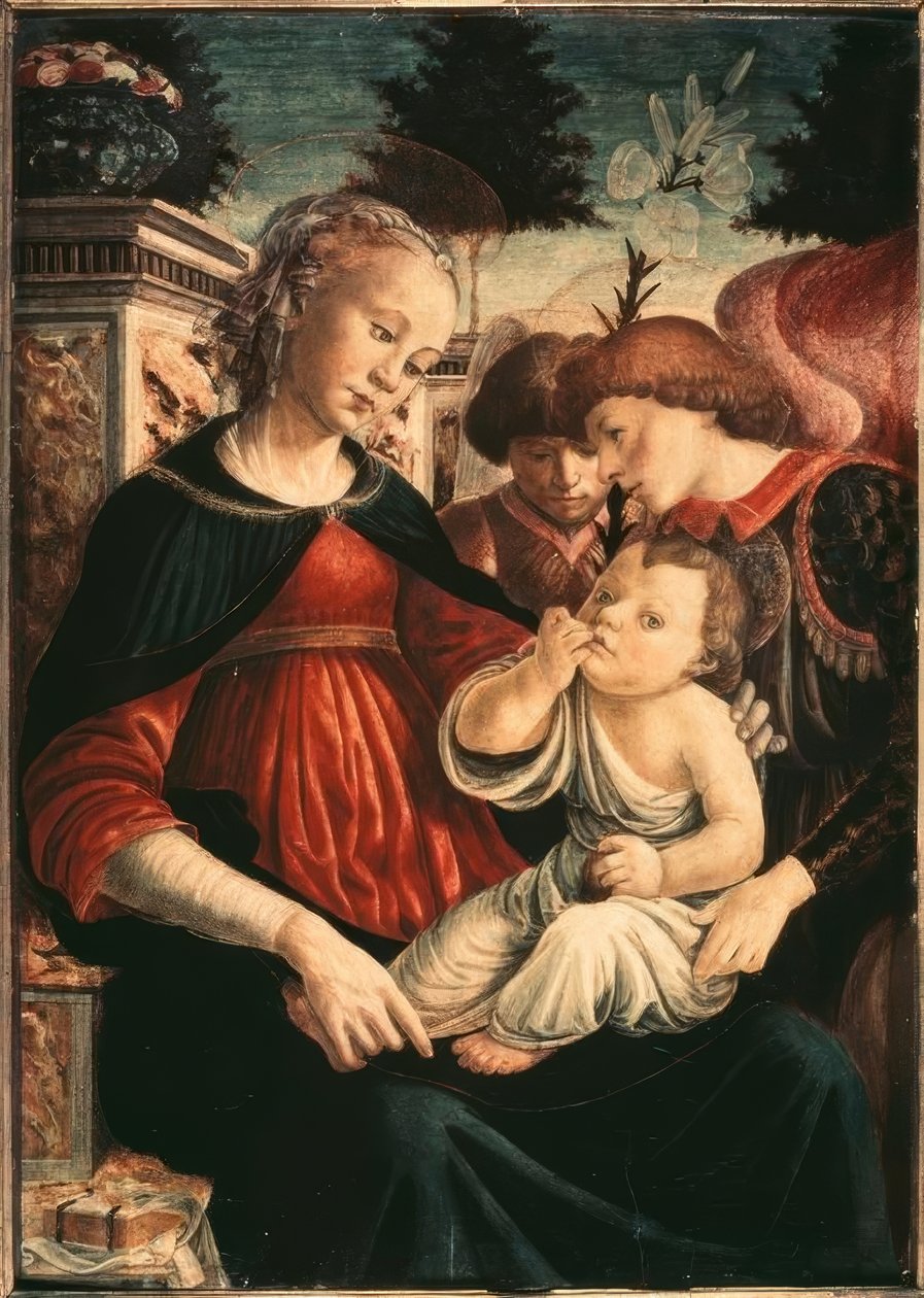 Maria med barn och två änglar av Sandro Botticelli