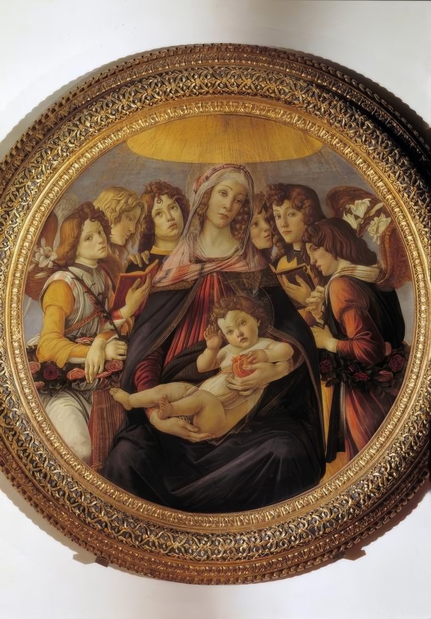 Maria med barnet och sex änglar av Sandro Botticelli