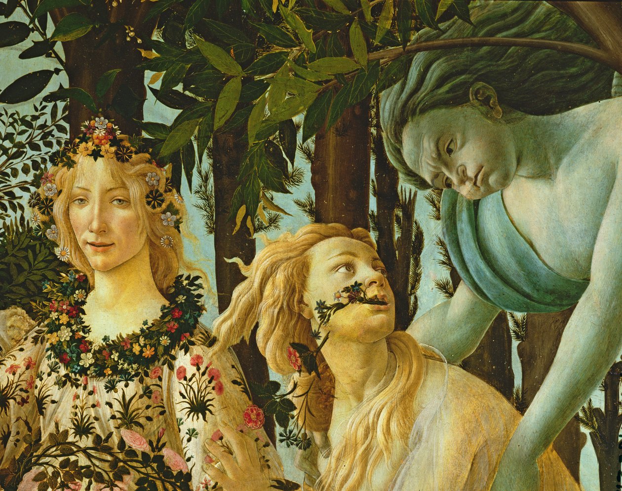 Primavera, detalje af Flora og Zephyr, ca. 1478, (tempera på panel) (detalje af 558) svensk av Sandro Botticelli
