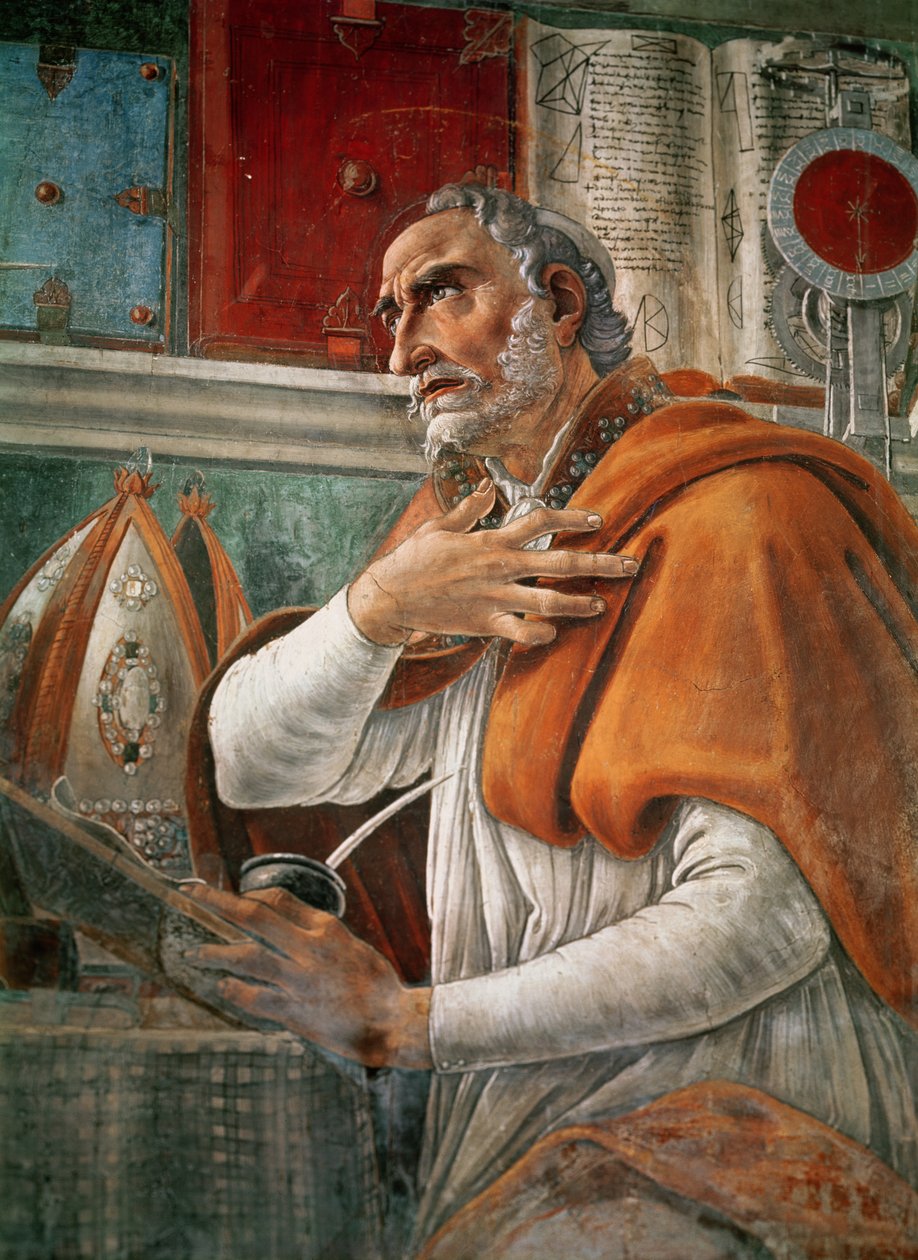 Den helige Augustinus i sin cell, ca 1480 (detalj av 29143) av Sandro Botticelli