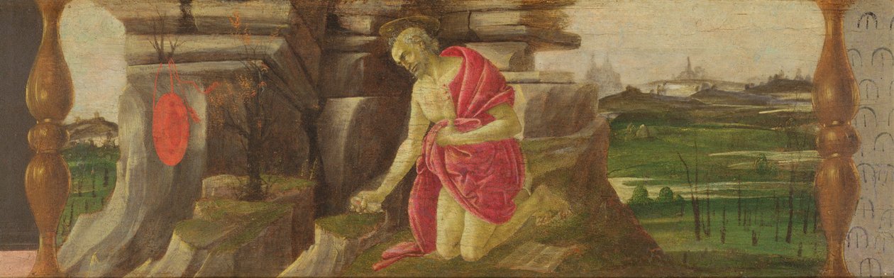 Den helige Hieronymus i botgöring, predellapanel från Markuskyrkan, ca 1488-90 (tempera på panel) (se 44333, 44348, 44331, 138693) av Sandro Botticelli