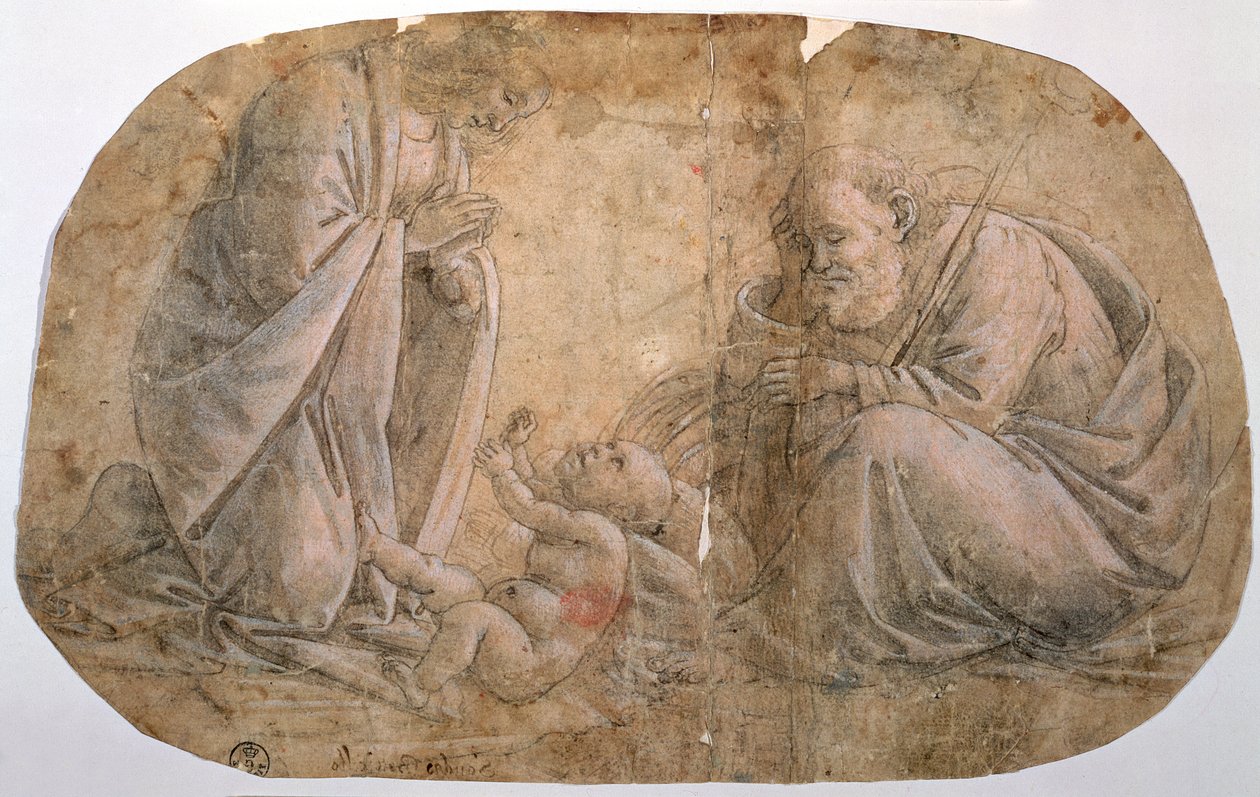 Studie för tillbedjan av barnet (teckning) av Sandro Botticelli