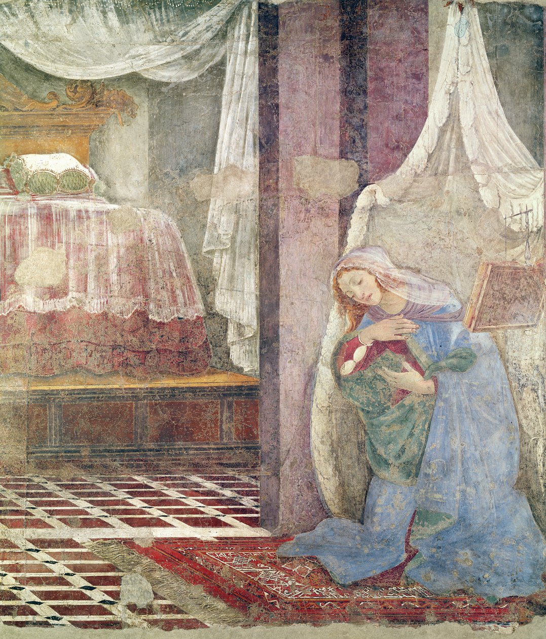 Annunciationsdetaljen i högra sektionen, fresk ca 1445 av Sandro Botticelli