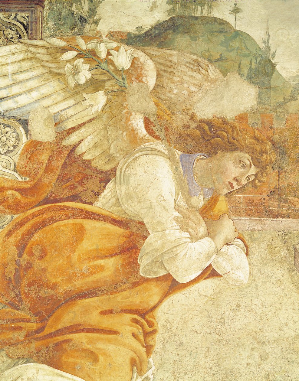 Bebådelsen, detalj av ärkeängeln Gabriel, från San Martino della Scala, 1481 (fresk monterad på panel) av Sandro Botticelli