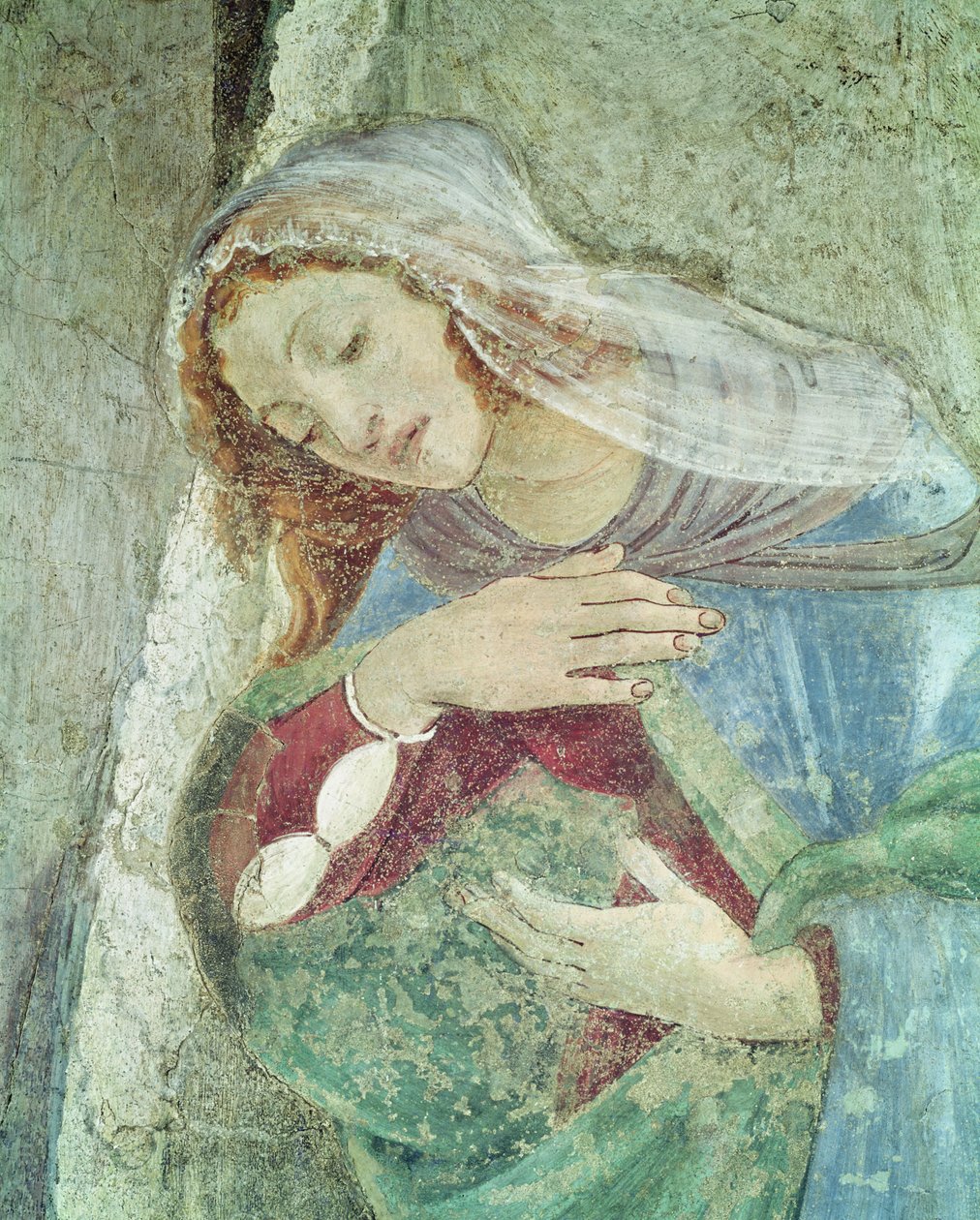 Jungfruns förkunnelsedetalj, fresk ca 1445 av Sandro Botticelli