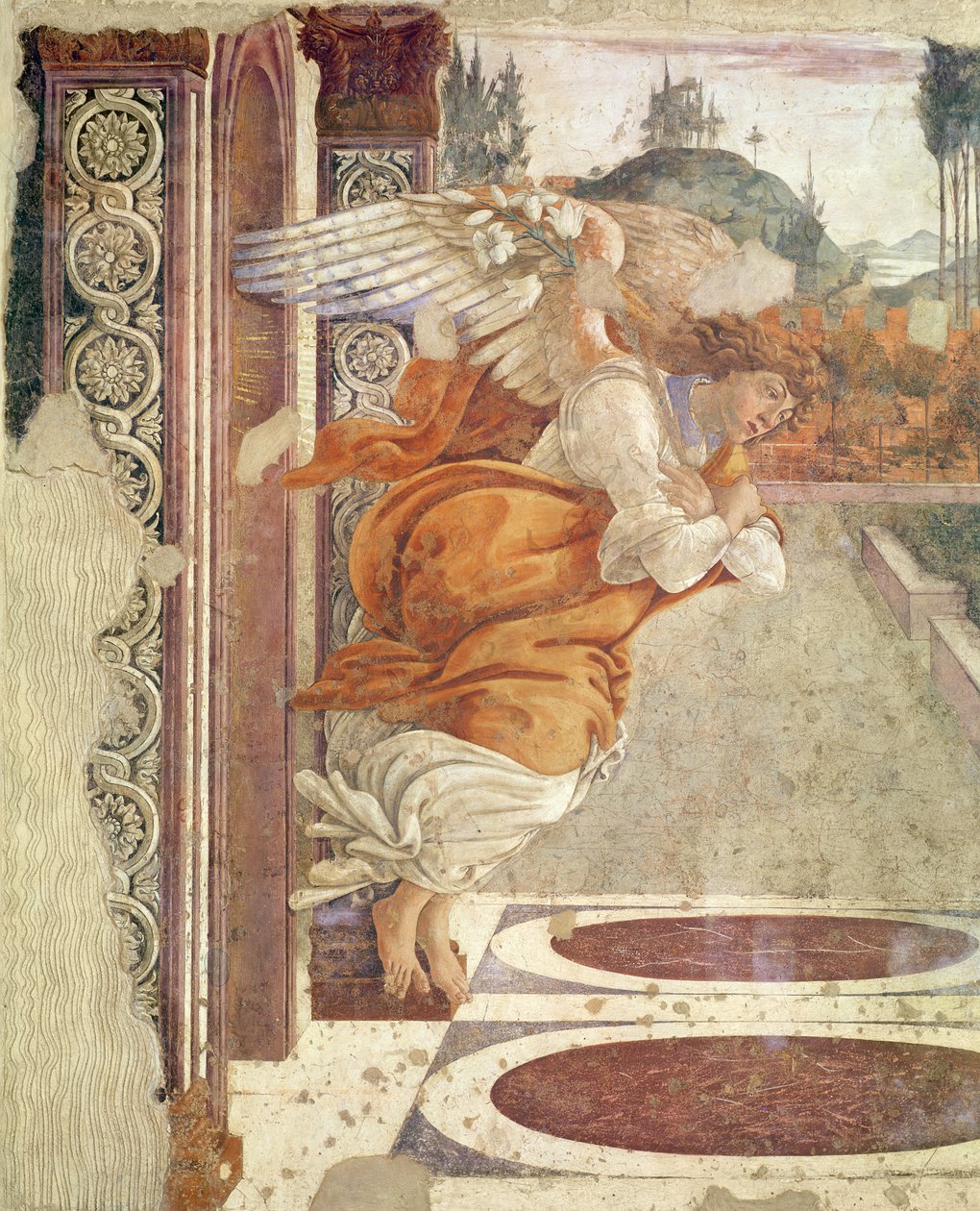 Bebådelsen, detalj av ängeln, 1481 (tempera på trä) av Sandro Botticelli