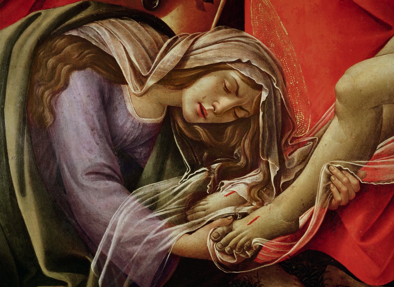The Lamentation of Christ, detalj av Maria Magdalena och Kristi fötter, c.1490 av Sandro Botticelli