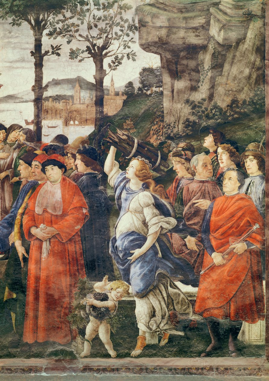 Reningen av den spetälske och Kristi frestelse, detalj av figurerna till höger, ca 1481-83 (detalj av 75786) av Sandro Botticelli