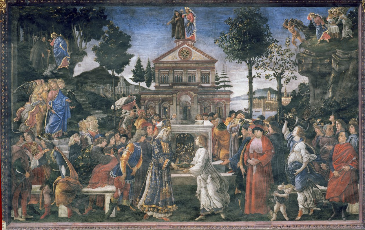 Reningen av den spetälske och Kristi frestelse, i Sixtinska kapellet, 1481 av Sandro Botticelli