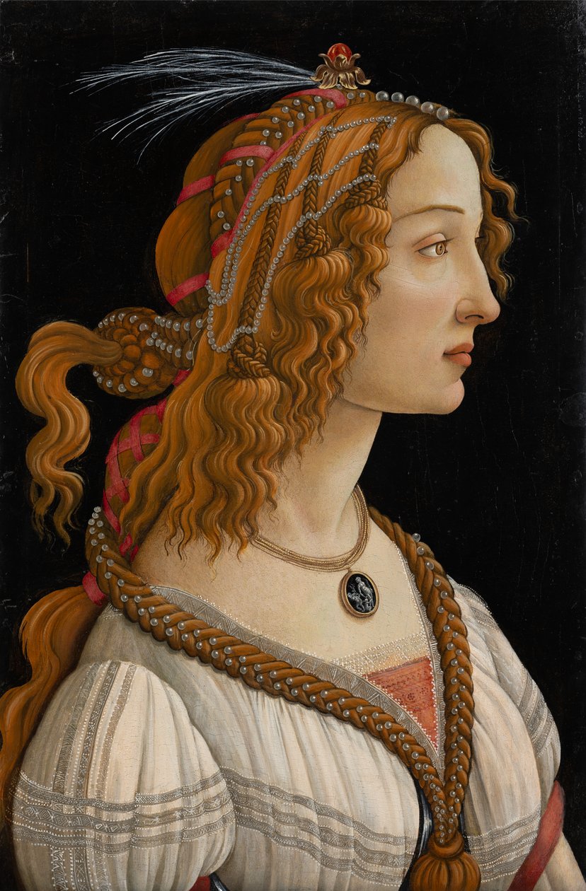Idealized Portrait of a Lady (Porträtt av Simonetta Vespucci som nymf), ca 1480-85 (tempera och olja på panel) av Sandro (1444/5 1510) Botticelli