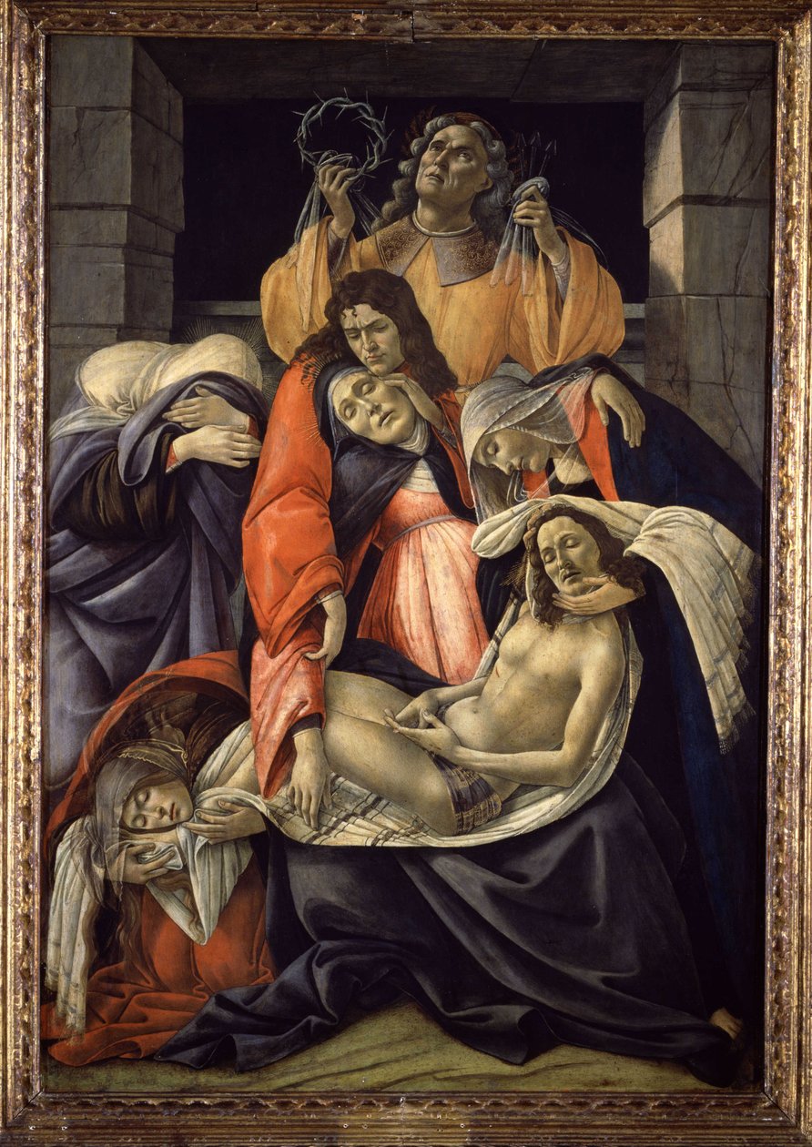 Klagovisa över den döde Kristus, ca 1490-1500 (olja på trä) av Sandro (1444/5-1510) Botticelli