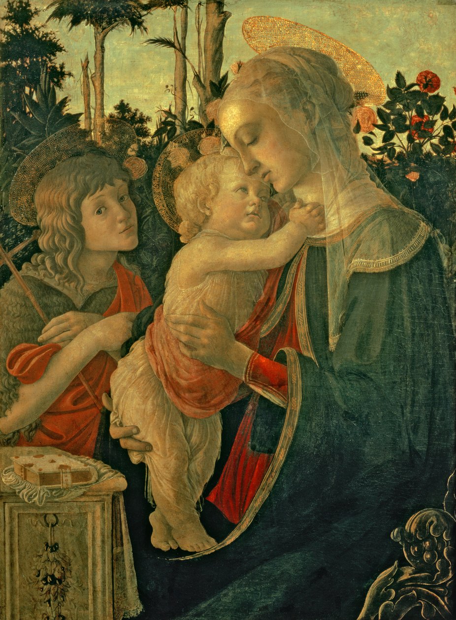 Madonna och barn med Johannes Döparen (olja på panel) (för detaljer se 93885, 93887) av Sandro Botticelli
