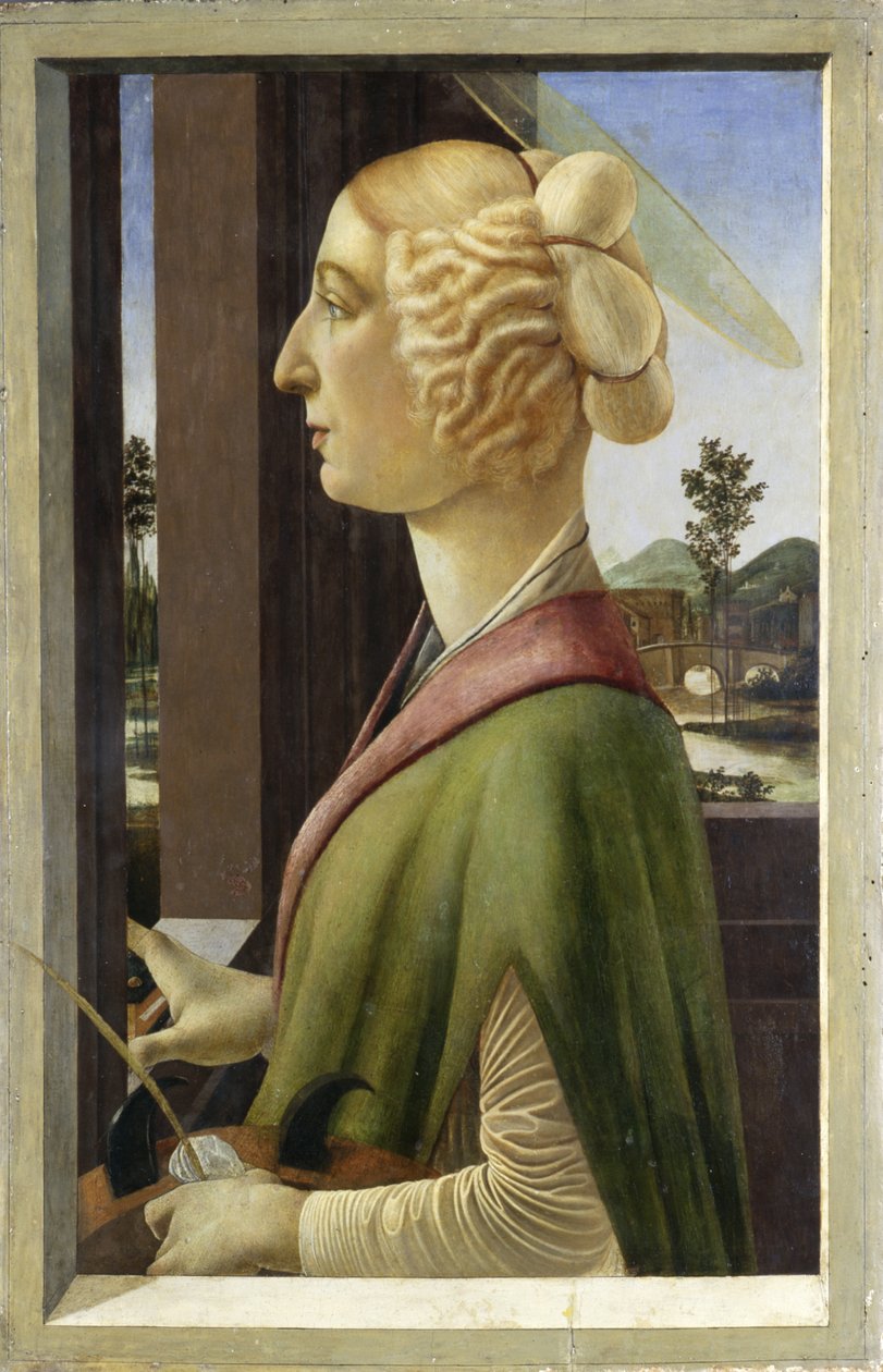 Porträtt av en ung kvinna med attribut av St. Catherine av Sandro Botticelli