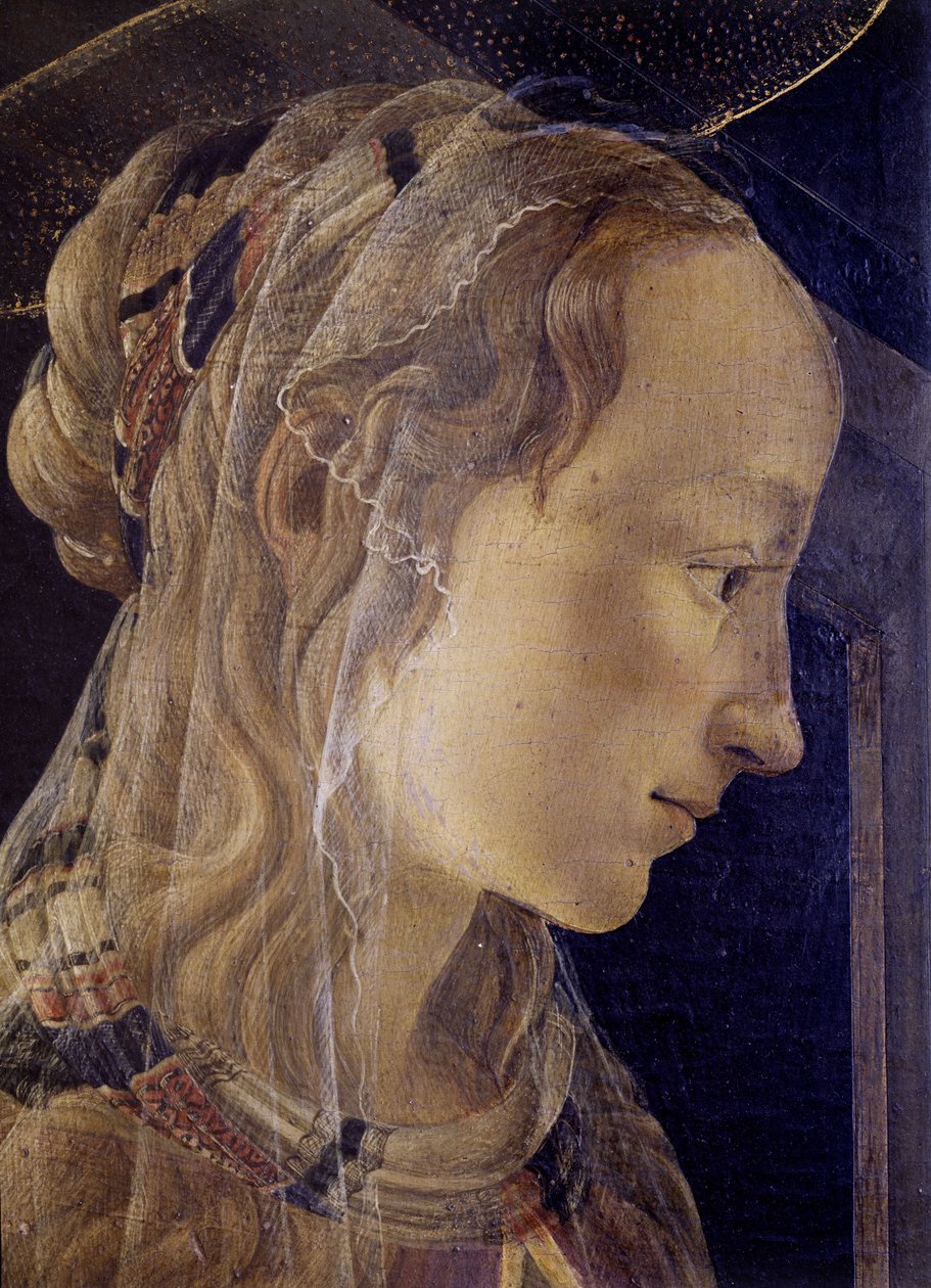 Altartavla av Saint-Ambroise (Saint Ambroise) eller Retable des Convers. Detalj av Saint Catherine of Alexandria. Målning av Alessandro di Mariano dei Filipepi känd som Sandro Botticelli (1445-1510). tempera på duk av Sandro Botticelli