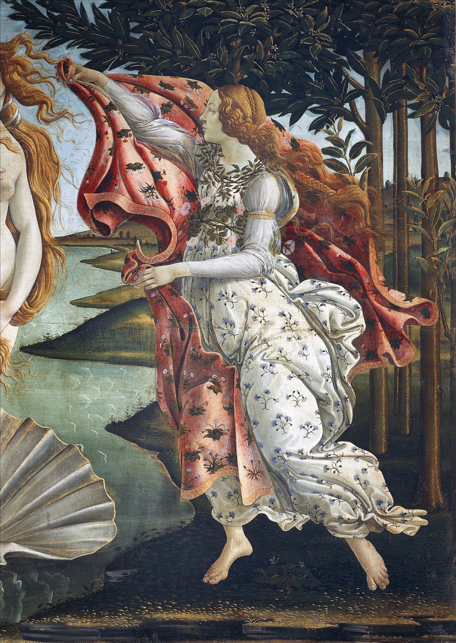 Venus födelse (detalj) - Tempera på duk av Sandro Botticelli