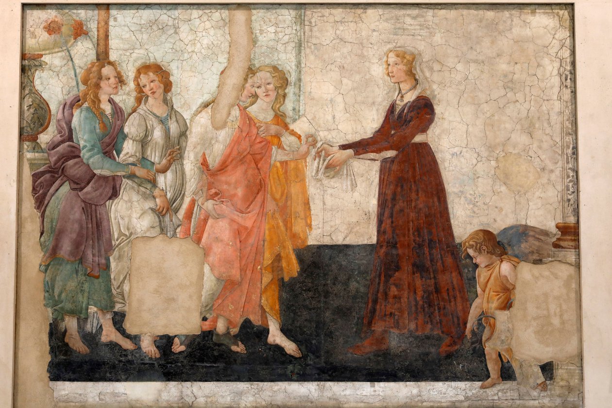 Venus och de tre nåderna ger presenter till en jungfru, ca 1483-85 (fresk) av Sandro Botticelli