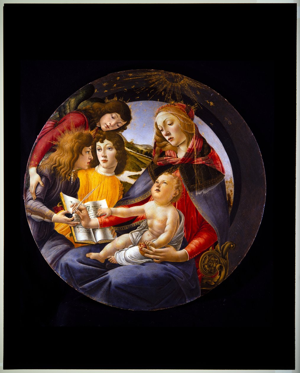Jungfru med barn och tre änglar, även kallad Magnificatmadonnan (panel) av Sandro (1444/5 1510) Botticelli