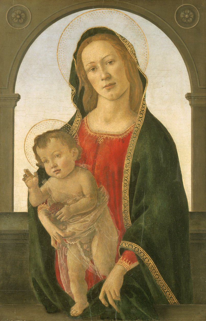 Jungfru med barn och granatäpple (olja på pannå) av Sandro (1444/5 1510) Botticelli
