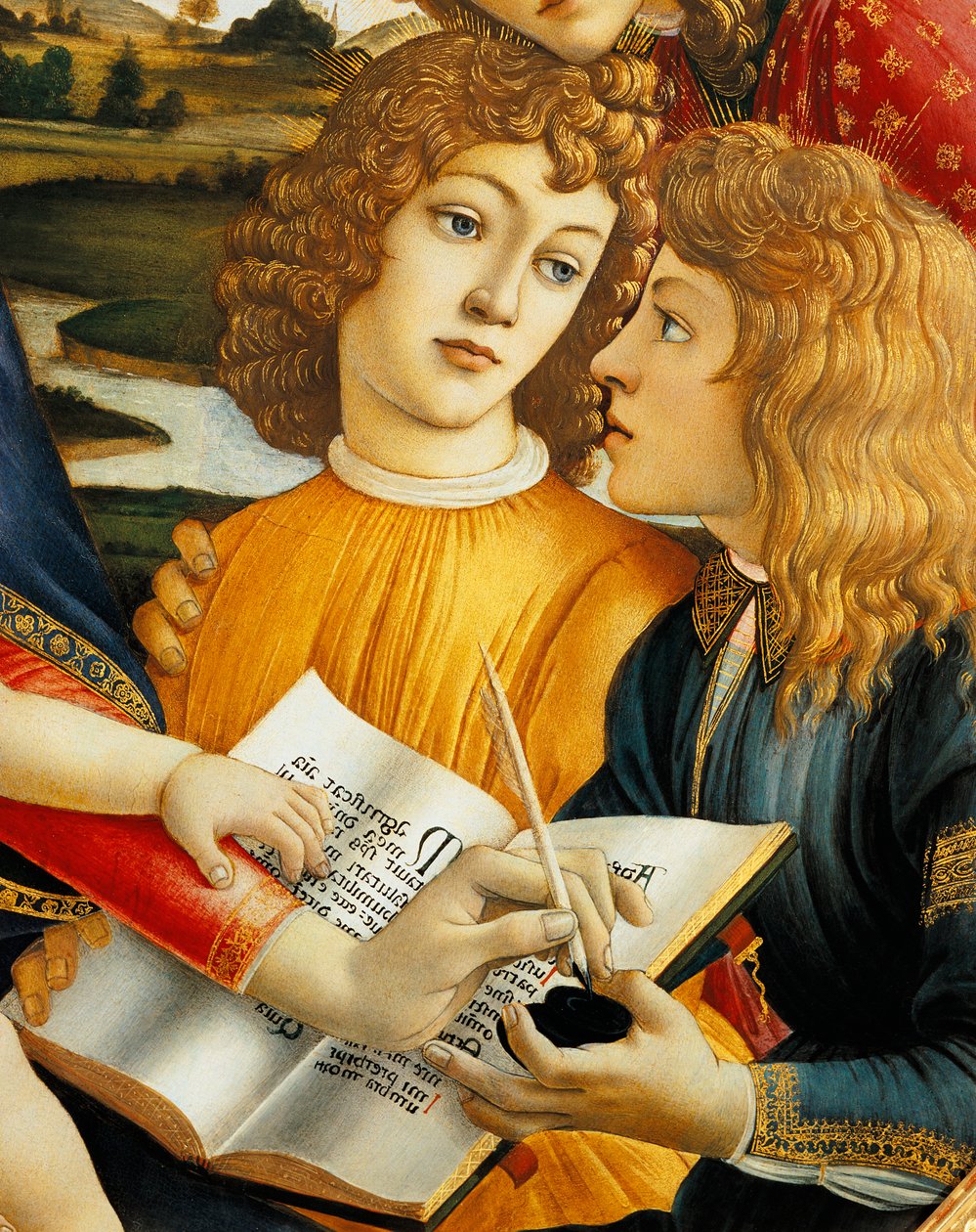 Lorenzo Magnificent och hans bror Giuliano de Medici, detalj av Madonna och barn med änglar eller Madonna of Magnificent av Sandro Botticelli