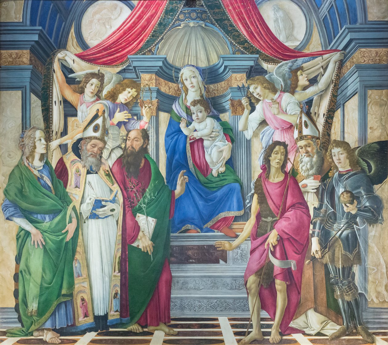 Madonna och barn tronade med helgon av Sandro Botticelli