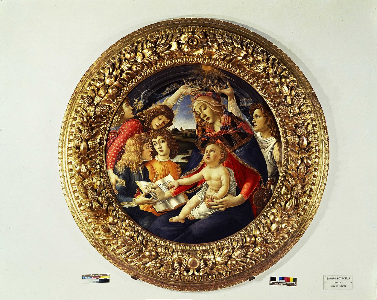 Madonna från Magnificat och fem änglar (tondo) - 1481-1483 av Sandro Botticelli