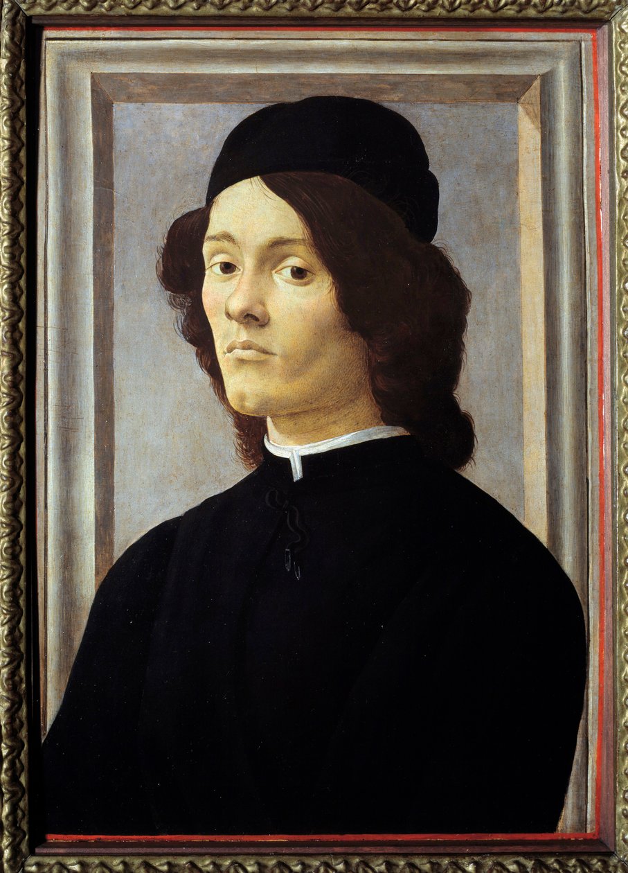 Porträtt av en ung man Gentilman ser melankolisk ut, klädd i svart. Målning av Alessandro di Mariano dei Filipepi dit Sandro Botticelli (1445-1510) 1400-talet sön. 0,57x0,39 m av Sandro Botticelli
