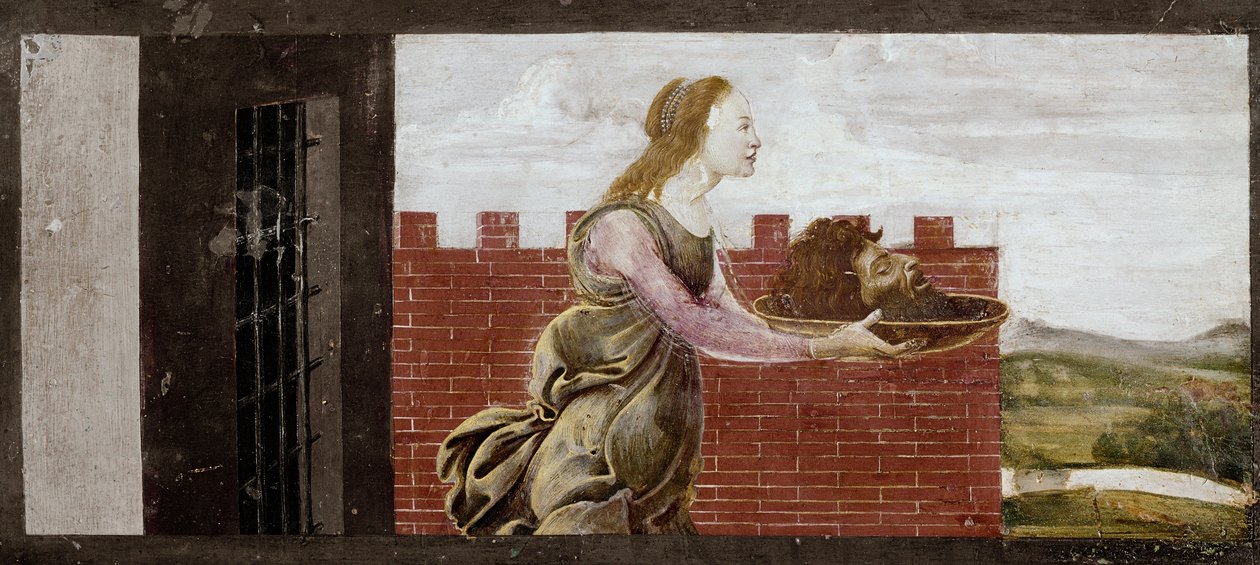 Salome håller huvudet på St John Baptist. Detalj av St Barnaba altartavla (Tempera på trä av Sandro Botticelli