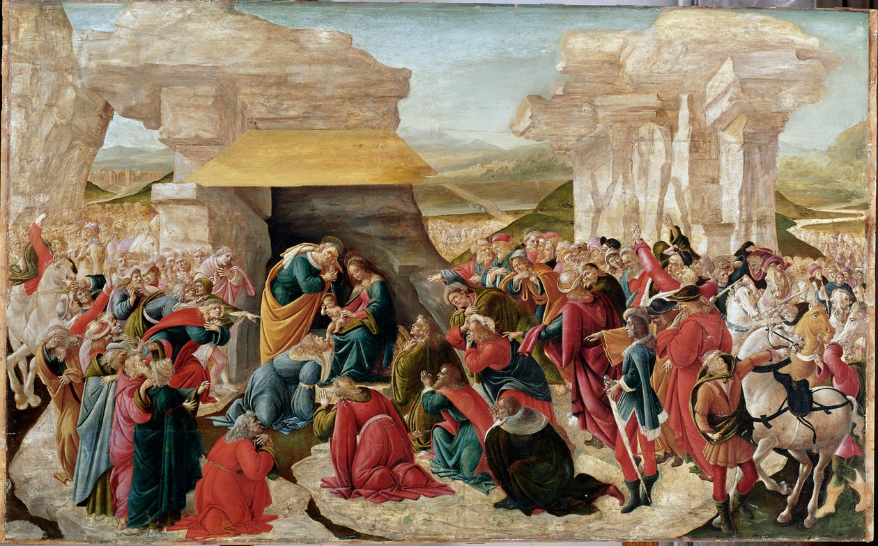 The Adoration of the Magi (oavslutad målning, ca 1500) av Sandro Botticelli