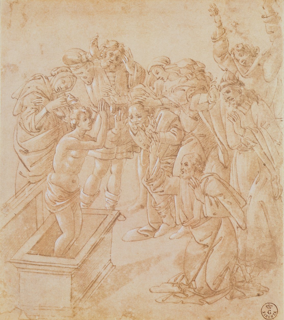 The Raising of Lazarus (penna och bläck med gouache) av Sandro Botticelli