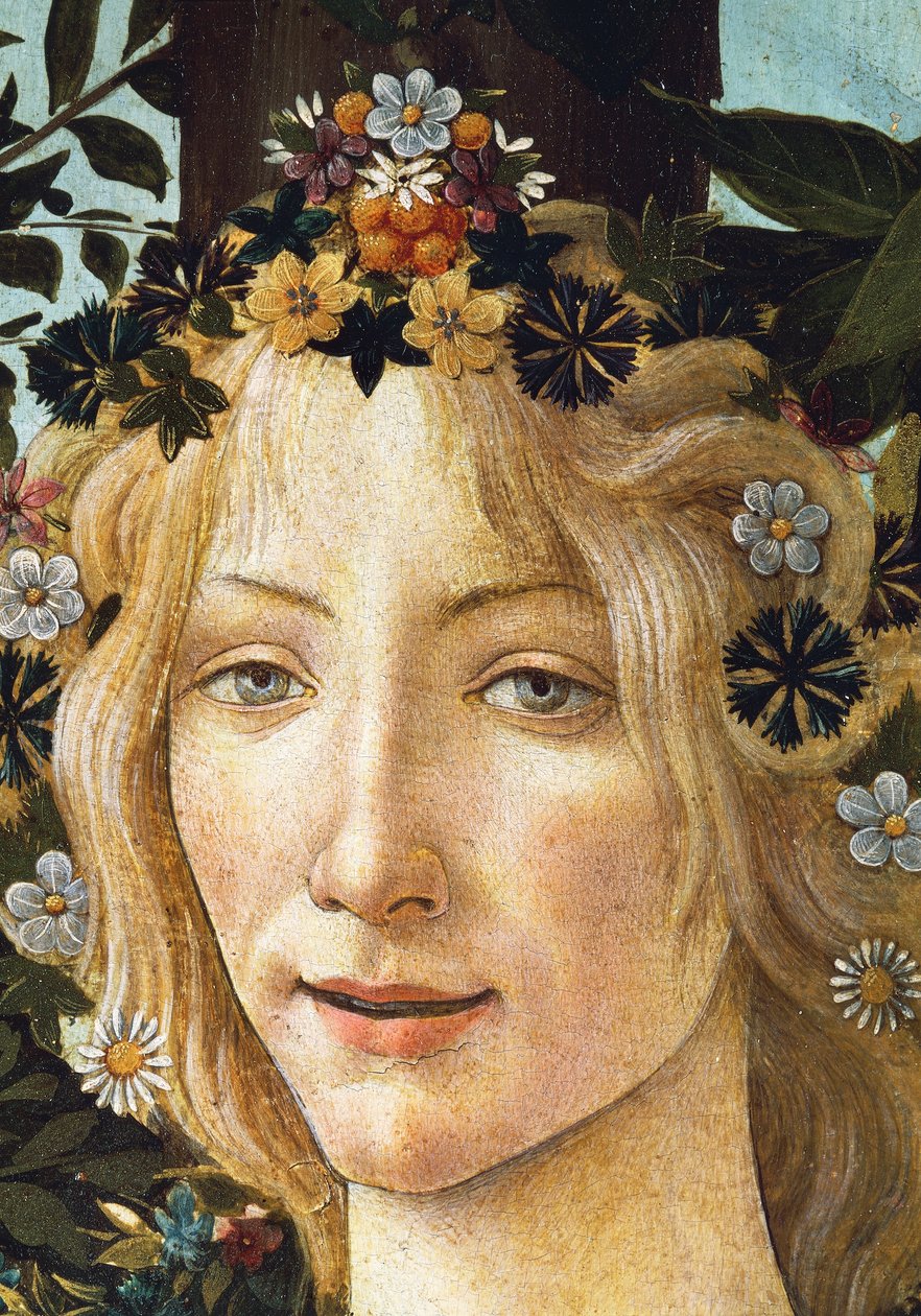 Floras ansikte, detalj av vårens allegori, ca 1477-1482 (tempera på trä) av Sandro Botticelli