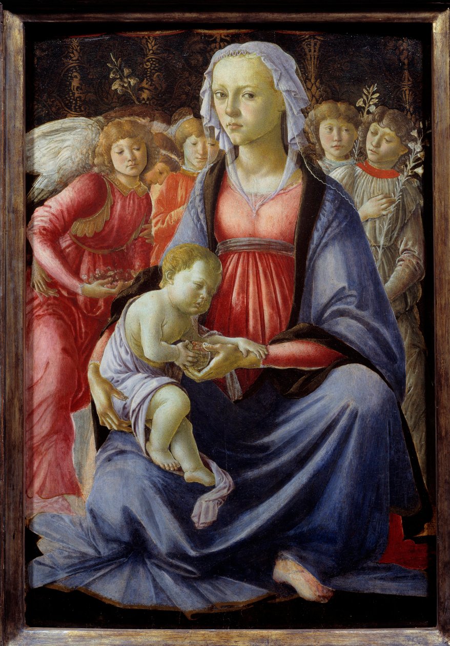 Jungfru och barn omgiven av fem änglar Målning av Alessandro di Mariano dei Filipepi dit Sandro Botticelli (1445-1510) 1400-talet sön. 0,58x0,4 m av Sandro Botticelli