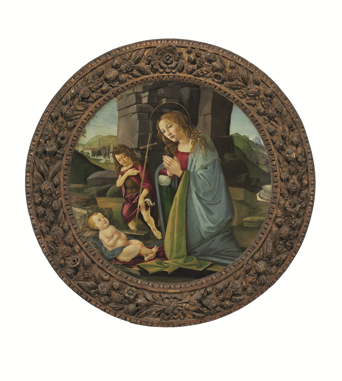 Madonnan som tillber Jesusbarnet med den unge Johannes Döparen (tempera och olja på pannå) av Sandro (and workshop) Botticelli