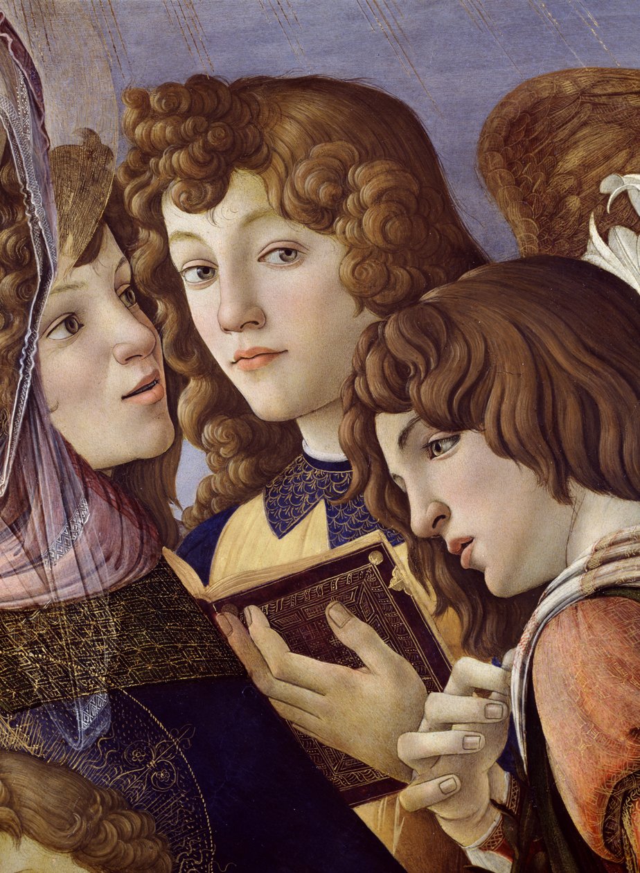 Änglar från granatäpplets Madonna från 44340 av Sandro Botticelli