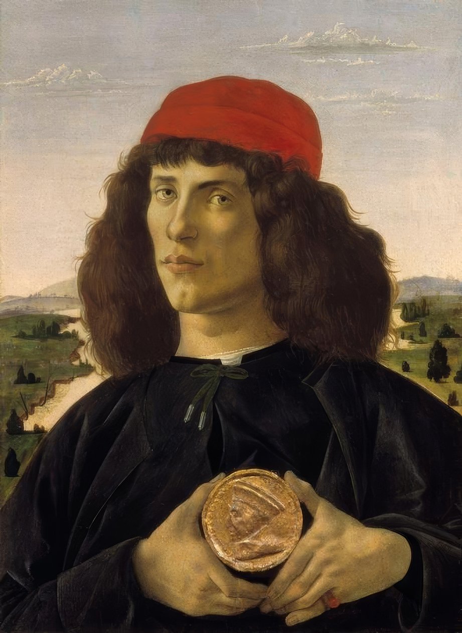 Porträtt av en främling med medaljen från Cosimo the A av Sandro Botticelli