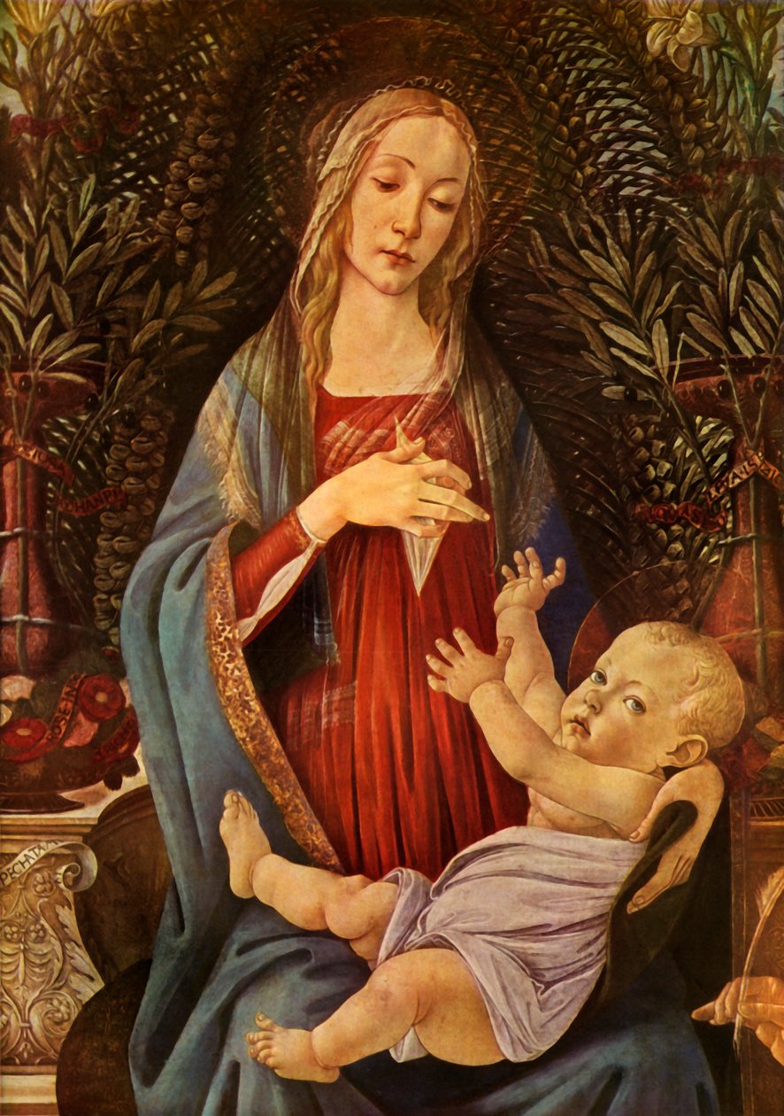 Detalj från Madonna och barn med båda Saints John, 1485, 1937. av Sandro Botticelli