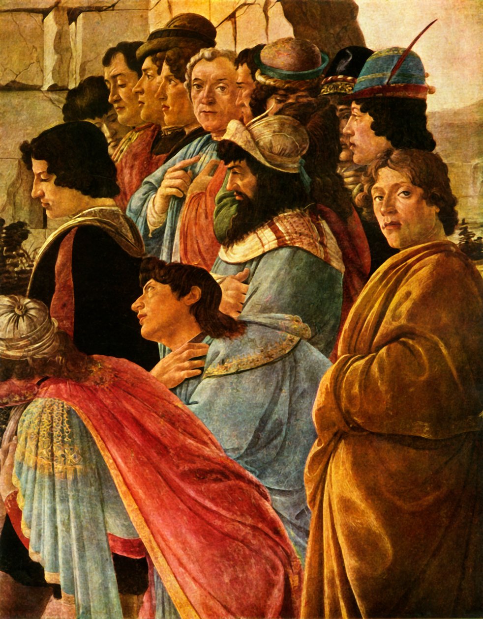 Detalj från tillbedjan av männen med självporträtt av Botticelli, 1475, 1937. av Sandro Botticelli