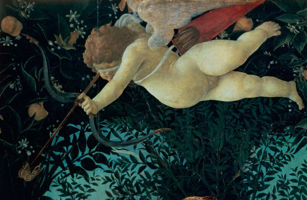 Detalj av Amor, från Primavera tempera på paneldetalj av 558 av Sandro Botticelli