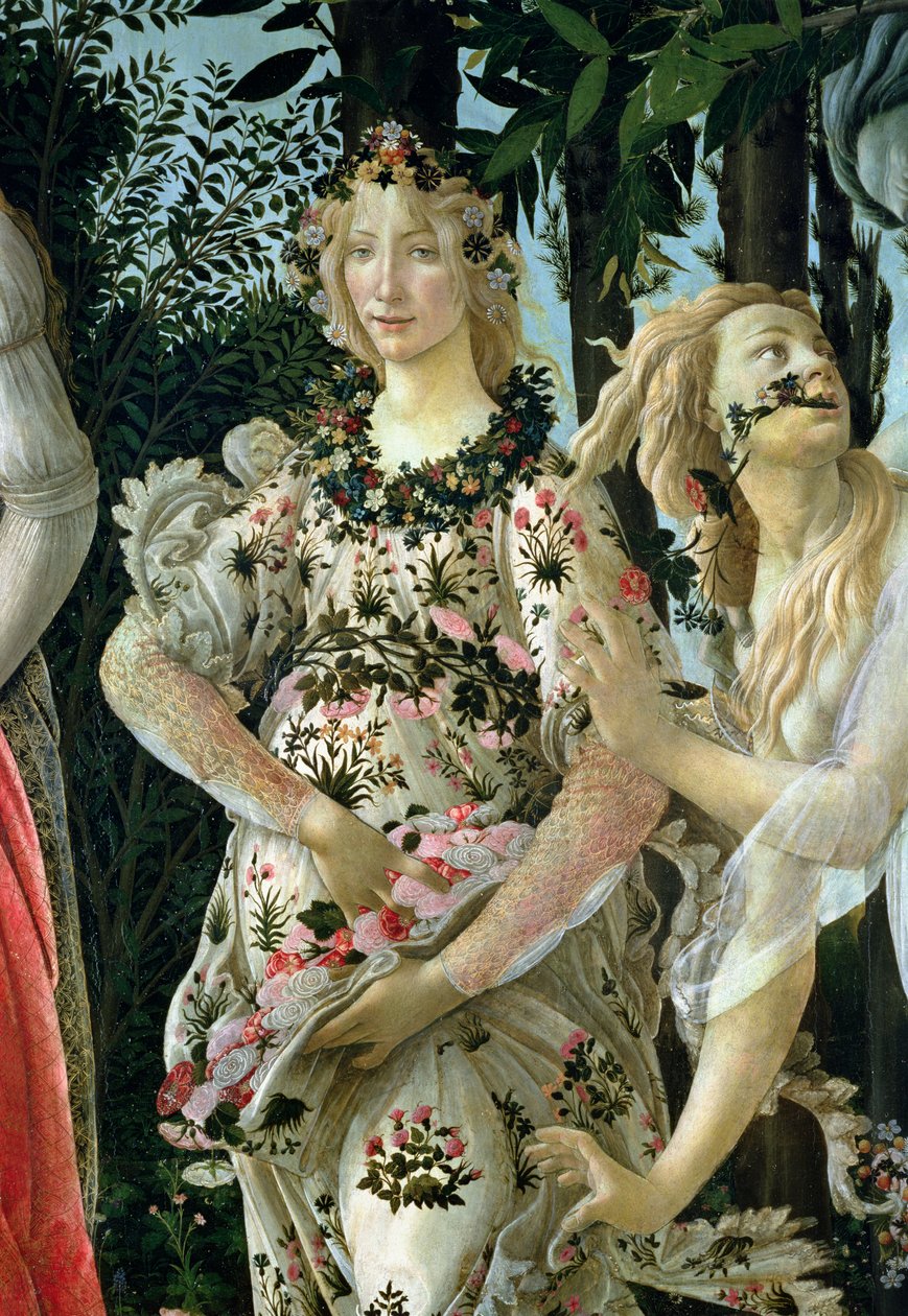 Detalj av Flora som vårens timme, från Primavera-tempera på paneldetalj av 558 av Sandro Botticelli
