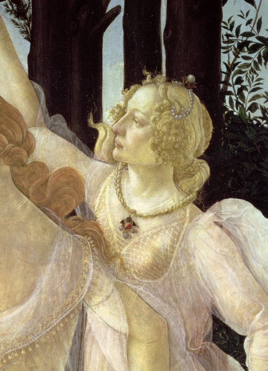 Detalj av en av de tre gracerna, från Primavera tempera på paneldetalj av 558 av Sandro Botticelli