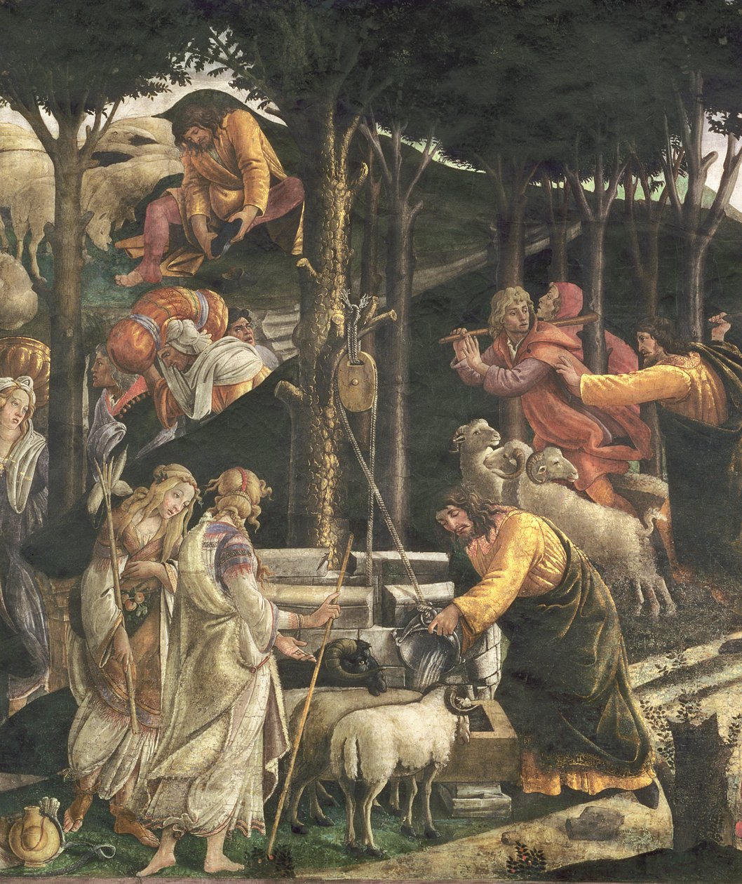 Detalj av Moses ungdom i Sixtinska kapellet, 1481, fresco, se även 80051 av Sandro Botticelli