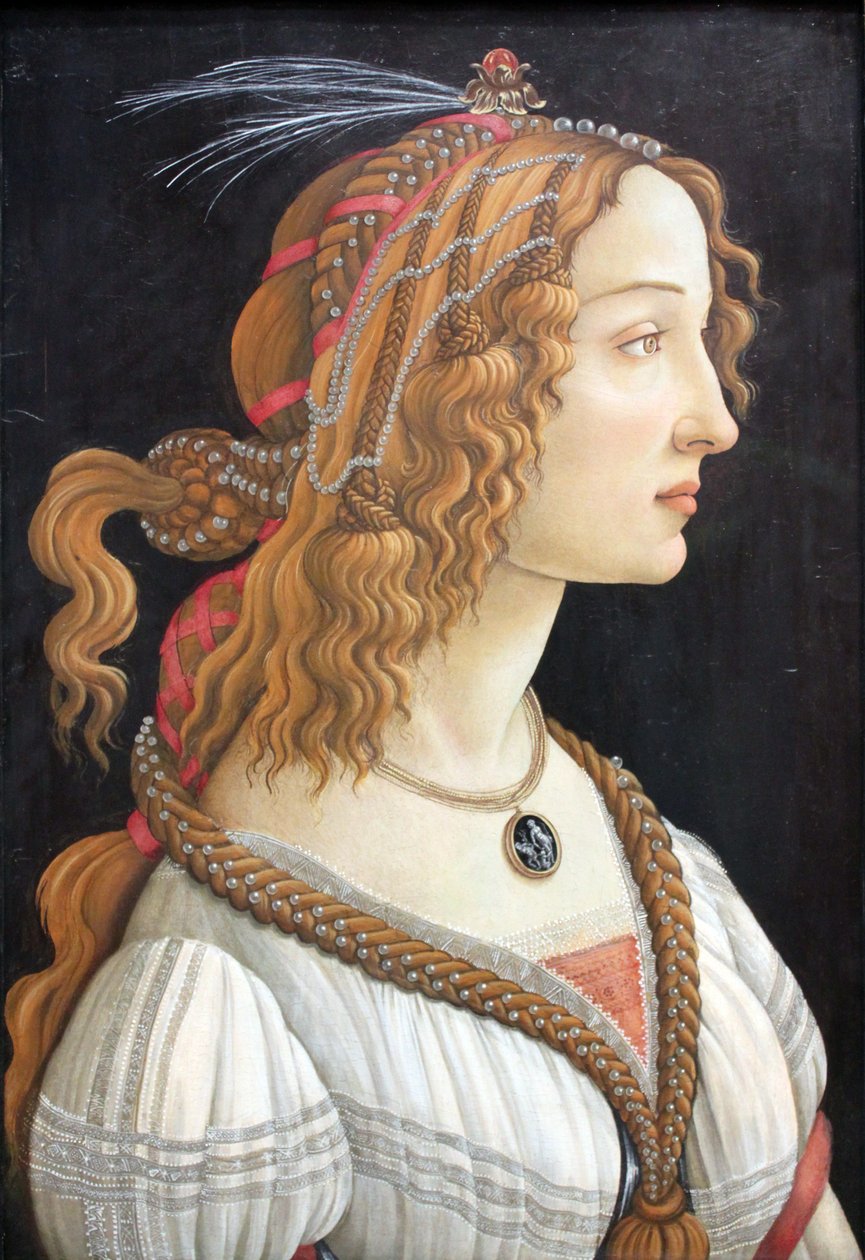 Idealiserat porträtt av en dam (Porträtt av Simonetta Vespucci som nymf) av Sandro Botticelli