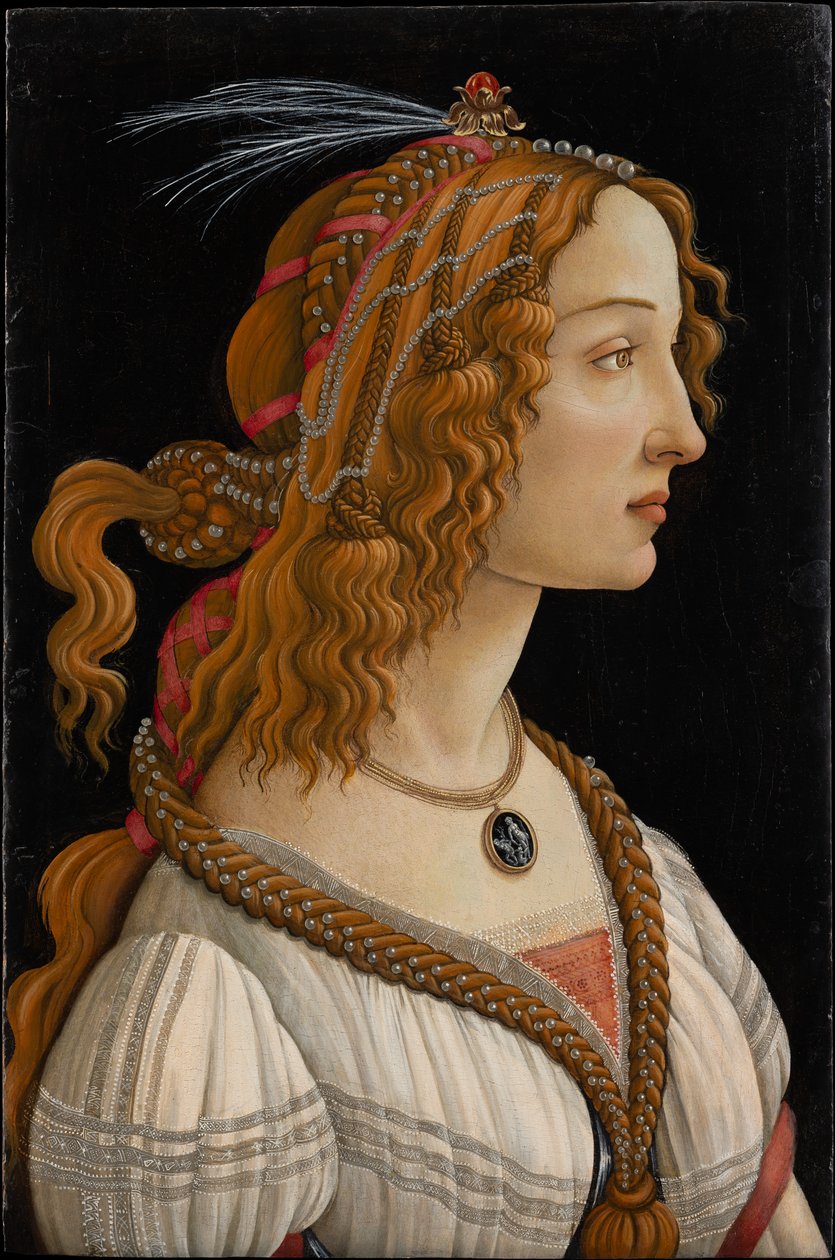 Ett idealiserat porträtt av en dam (Porträtt av Simonetta Vespucci som nymf) av Sandro Botticelli