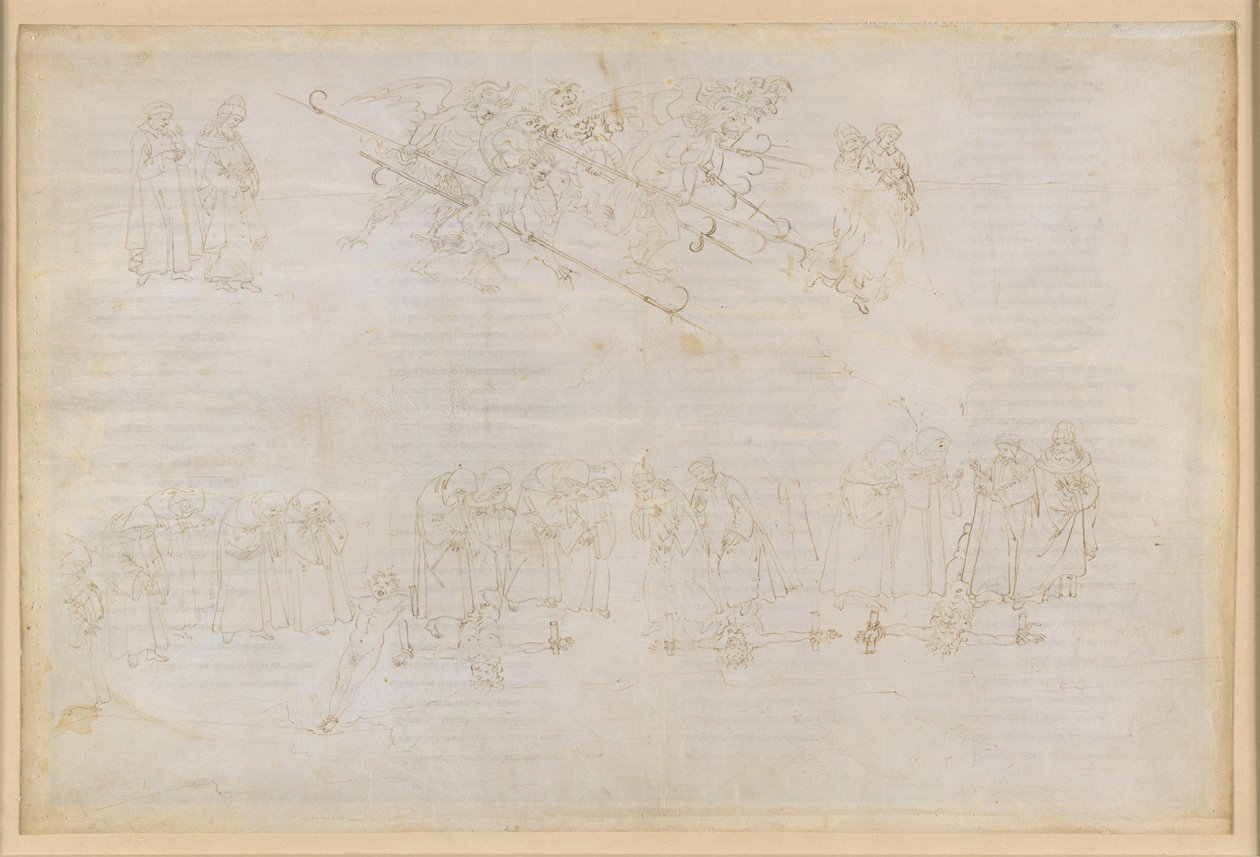La Divina Commedia, Inferno XXIII. Vergilius och Dante i helvetets åttonde krets (Malebolge), 6:e bolgia: Straffet för hycklarna av Sandro Botticelli