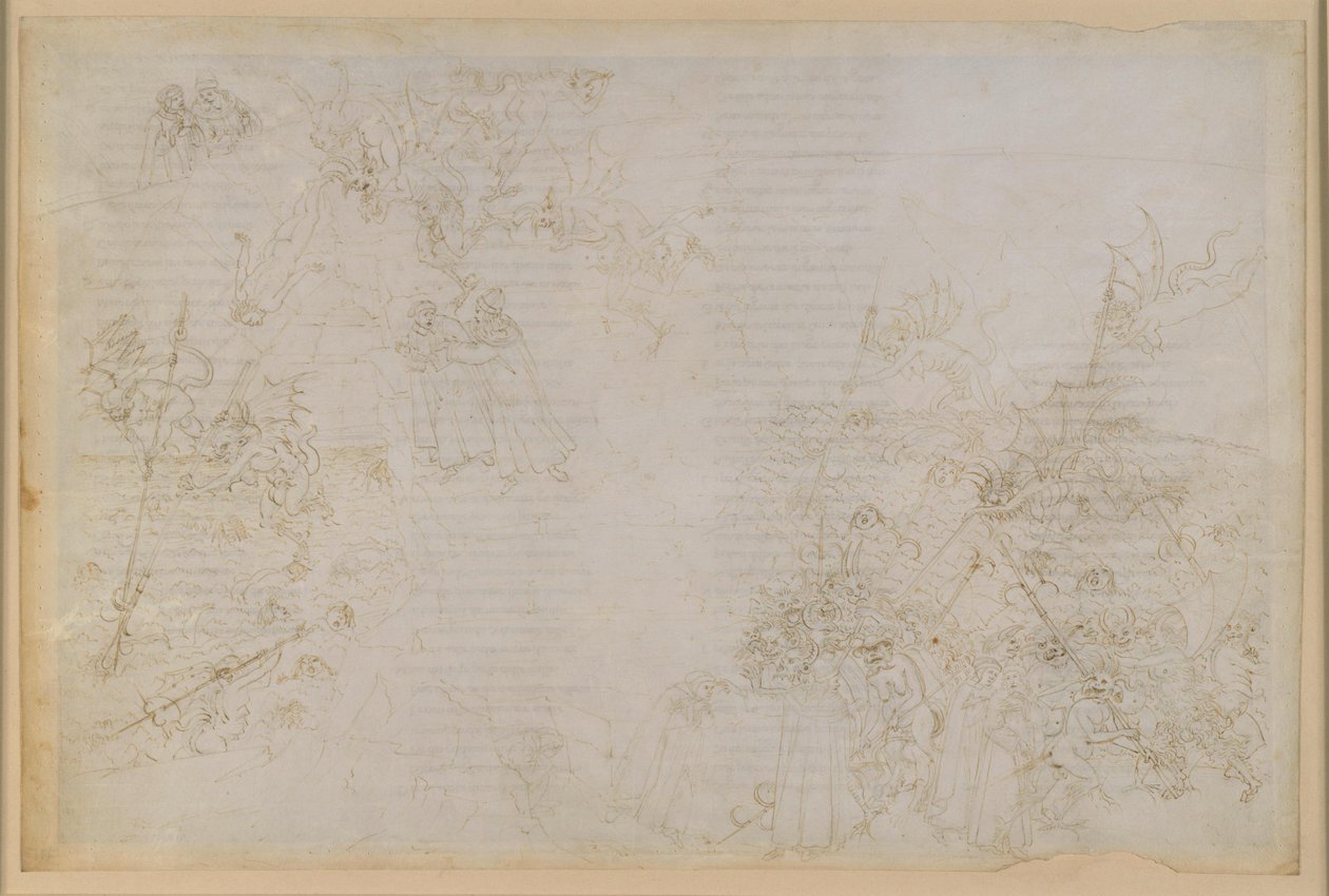 La Divina Commedia, Inferno XXI. Vergilius och Dante i helvetets åttonde krets (Malebolge), 5:e bolgia: Straffet för de korrupta inom offentlig förvaltning; Eskort av djävlarna av Sandro Botticelli